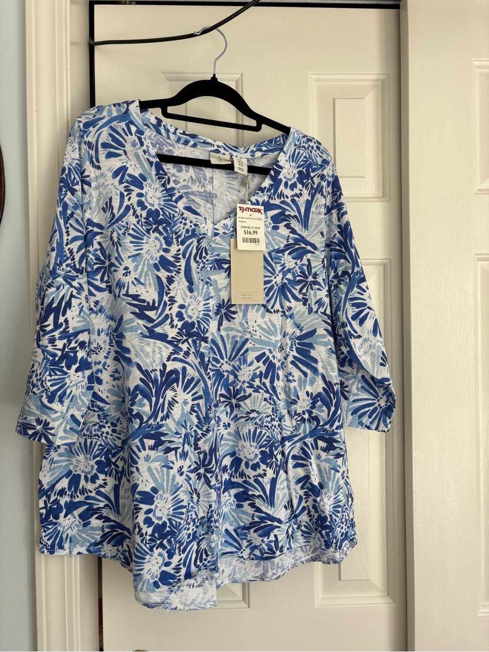 Joie Blue & White Floral V-Neck Tunic